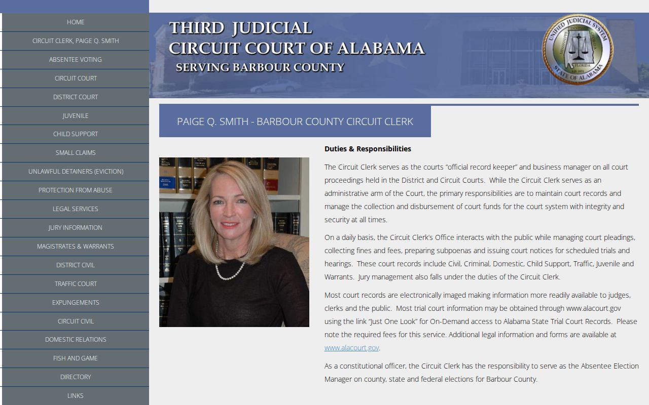 Barbour County Circuit Clerk booking case and disposition route