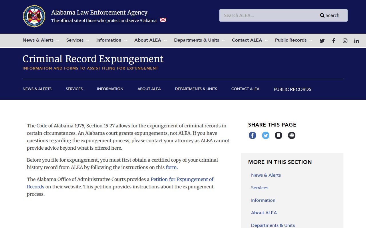 Barbour County booking record expungement information from ALEA