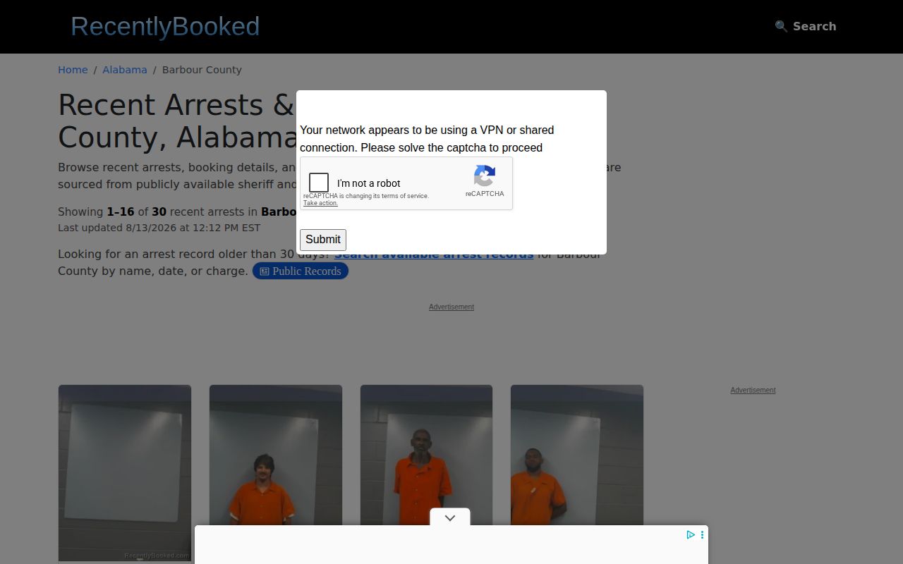 Unofficial Recently Booked Barbour County arrest archive