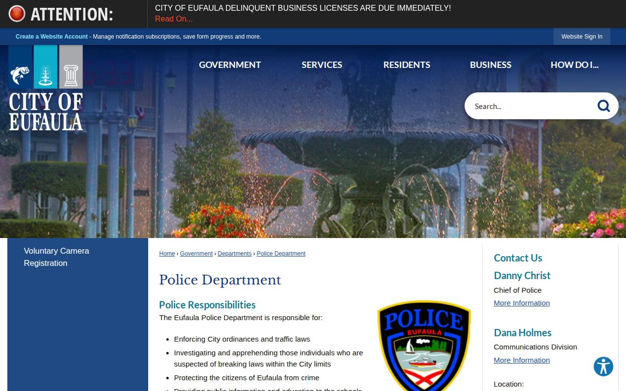 Eufaula Police Department official arrest and booking record source in Barbour County